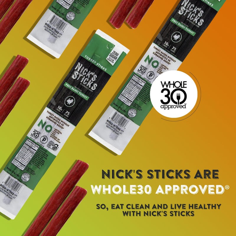 Nick's Sticks Clean & Balanced Free Range Turkey Snack Sticks | Made in the USA | Gluten Free | Paleo, Keto, Whole30 Approved | No Soy, Antibiotics or Hormones (12 - 1.7oz. Packs of 2 Sticks) - Image 5